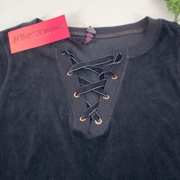 Betsey Johnson Performance Velour Criss-Cross Pullover Sweatshirt Black Small Ne - Picture 3 of 14